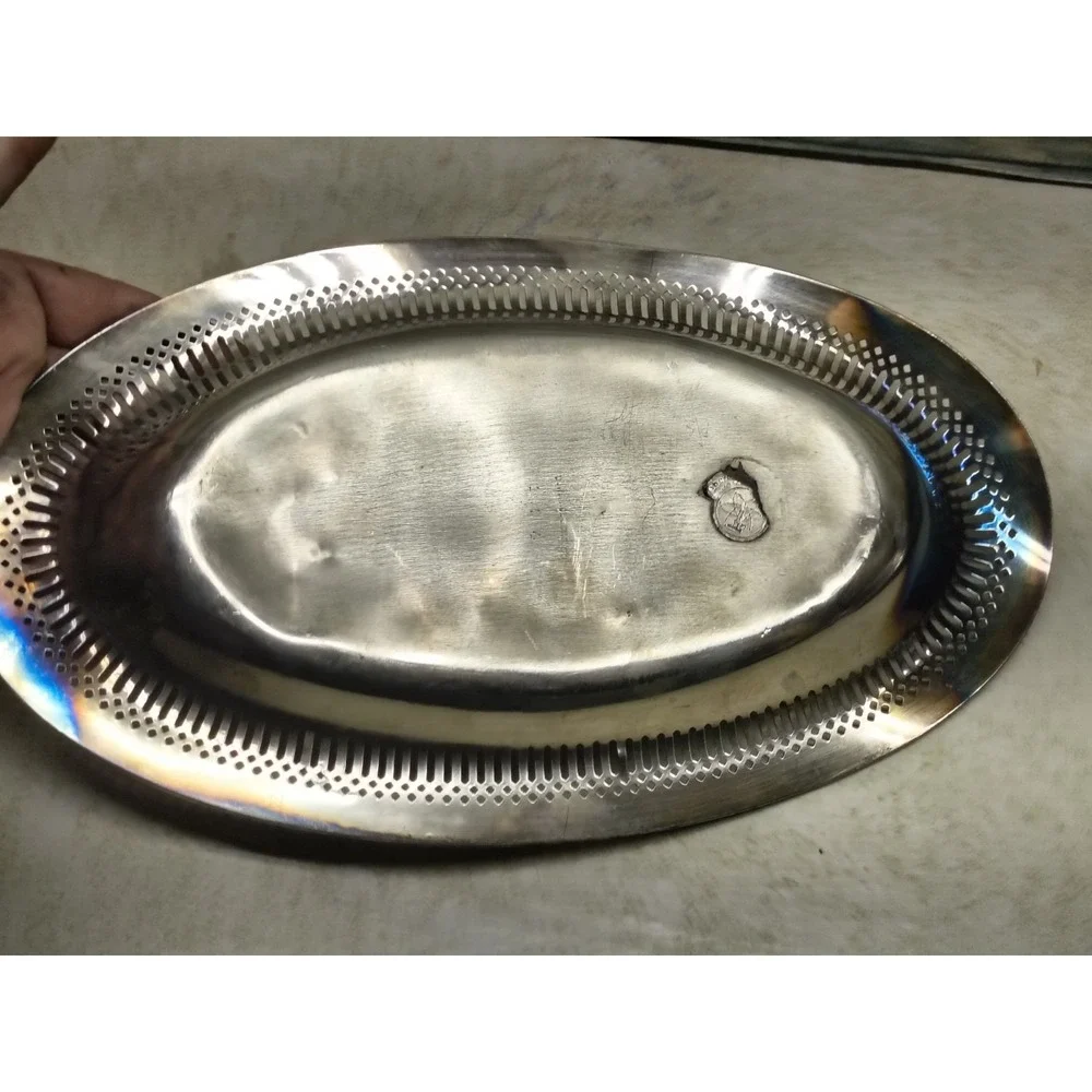Vintage Dowd-Rogers small silver‎ plate pierced edge oval trinket small platter